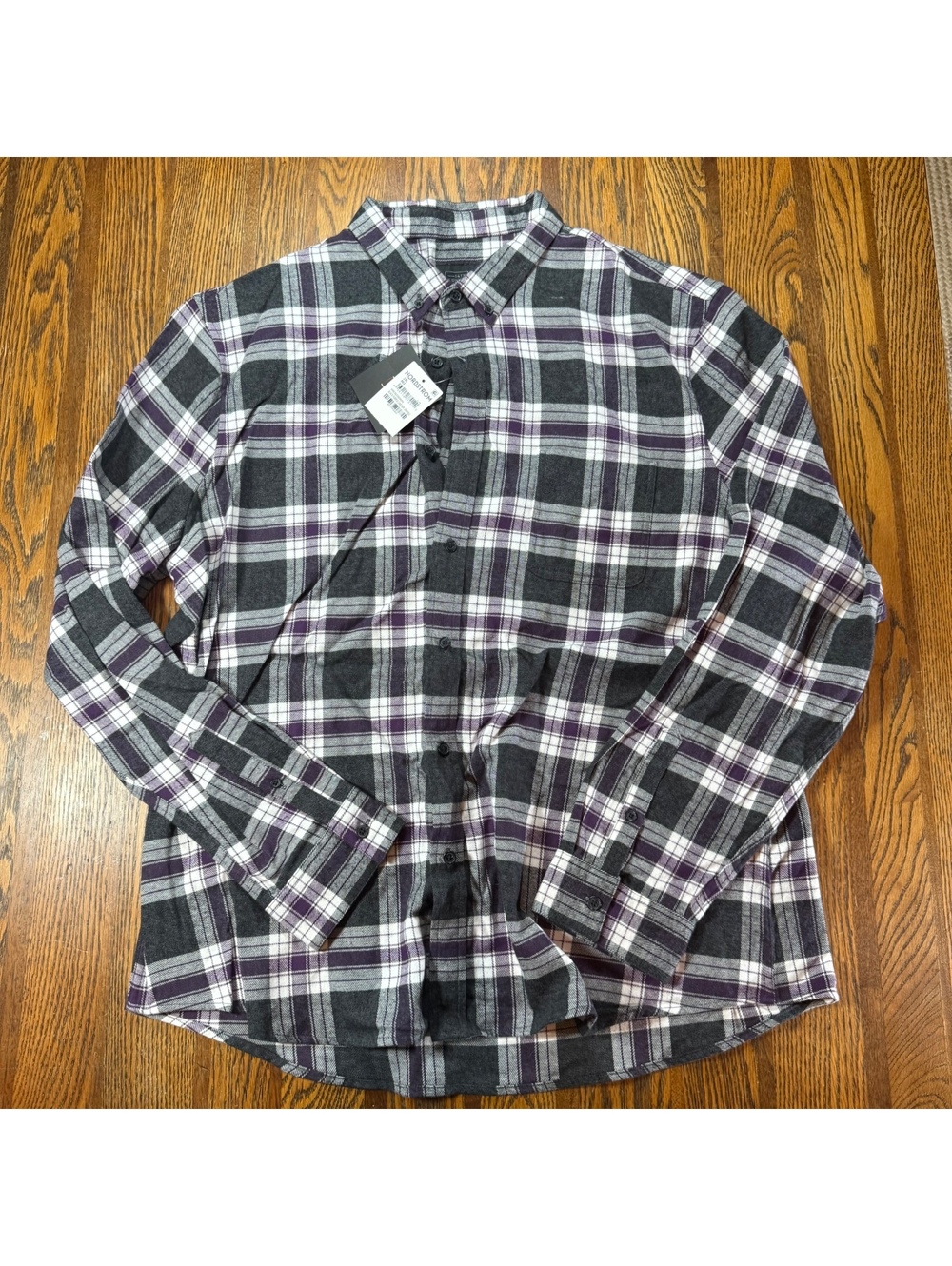14th & Union Mens 2XLPlaid Flannel ButtonDown Shirt Gray Purple White Cotton NWT